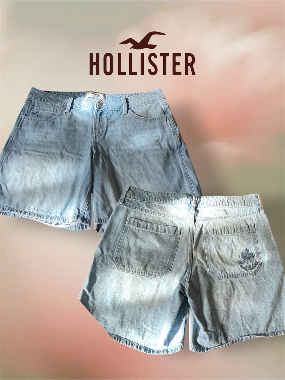 Hollister Women’s 14 Low-Rise Baggy Jorts — Light Blue 🎀⚓